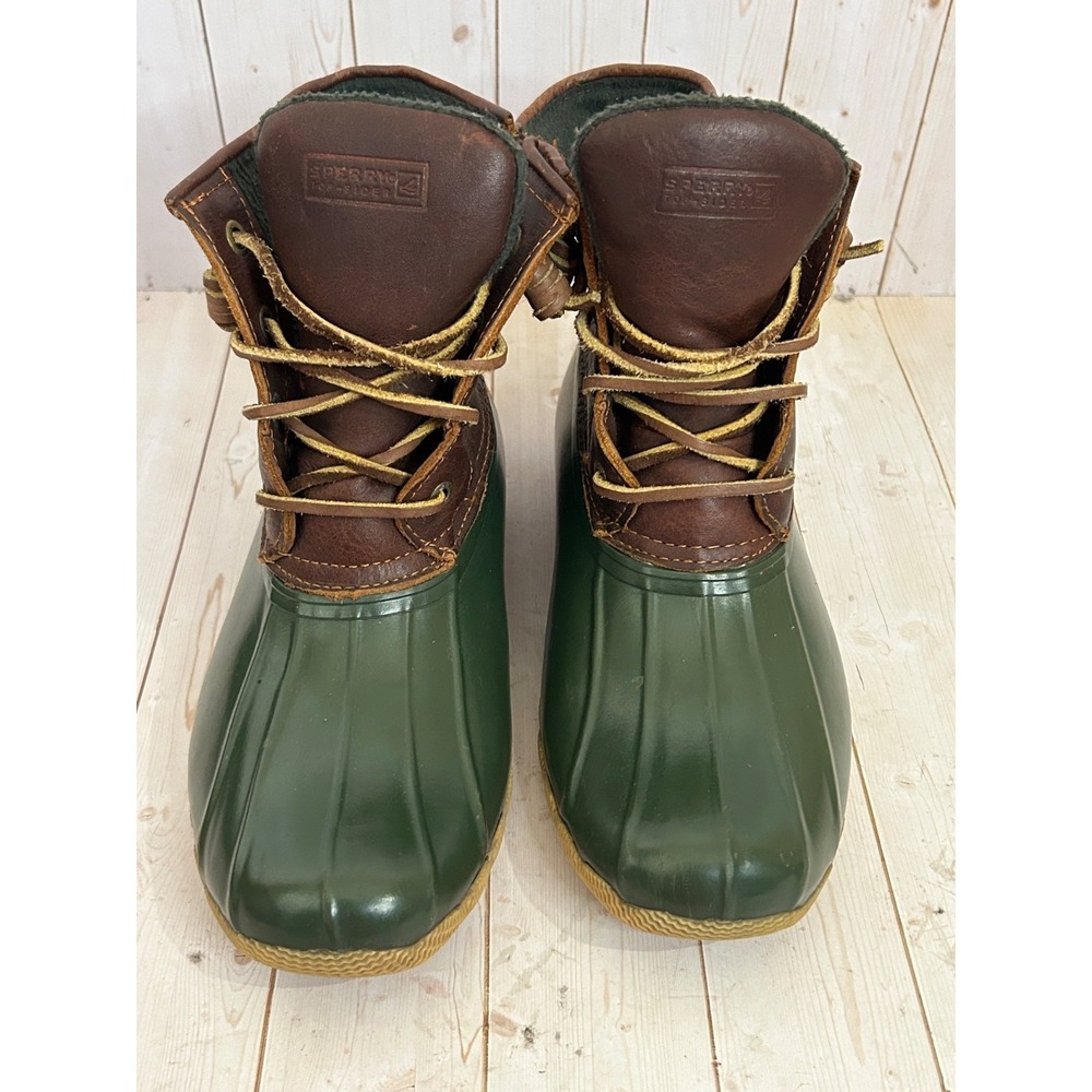 Sperry Topsider Duck Side Zip Boots Women's 8 M Brown/Green Leather Ankle Boots